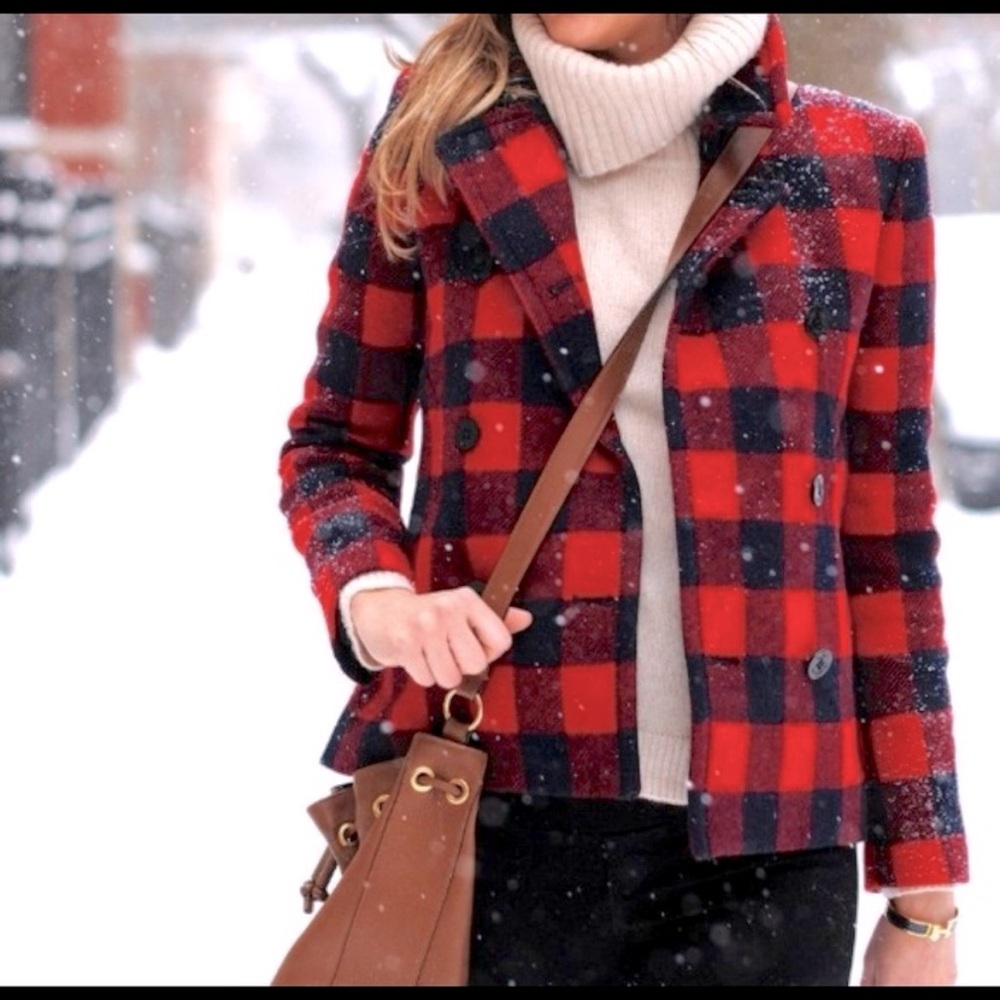 GAP buffalo plaid pea coat Medium.
